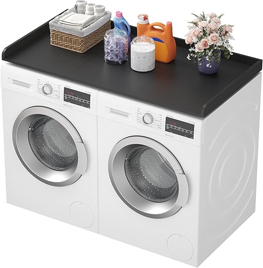 Lifewit Washer Dryer Countertop, Spice Type, 54" Length x 27.5" Width Melamine Covers with Edge Rails for The Top, Laundry Room Storage and Organization, Black