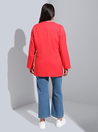Modanisa Red - Double-Breasted - Fully Lined - Plus Size Jacket - Alia