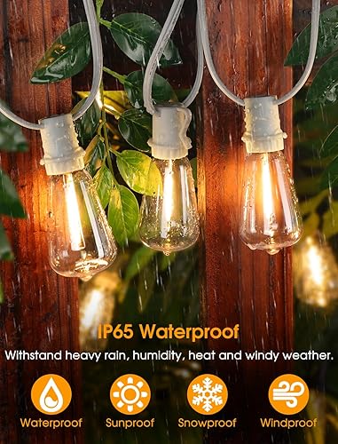 Miniatura 12 de Guirnalda de luces para exteriores de 25 pies, luces de patio con 10+1 LED regulables, impermeables, inastillables, ST38, retro, Edison de 2700 K