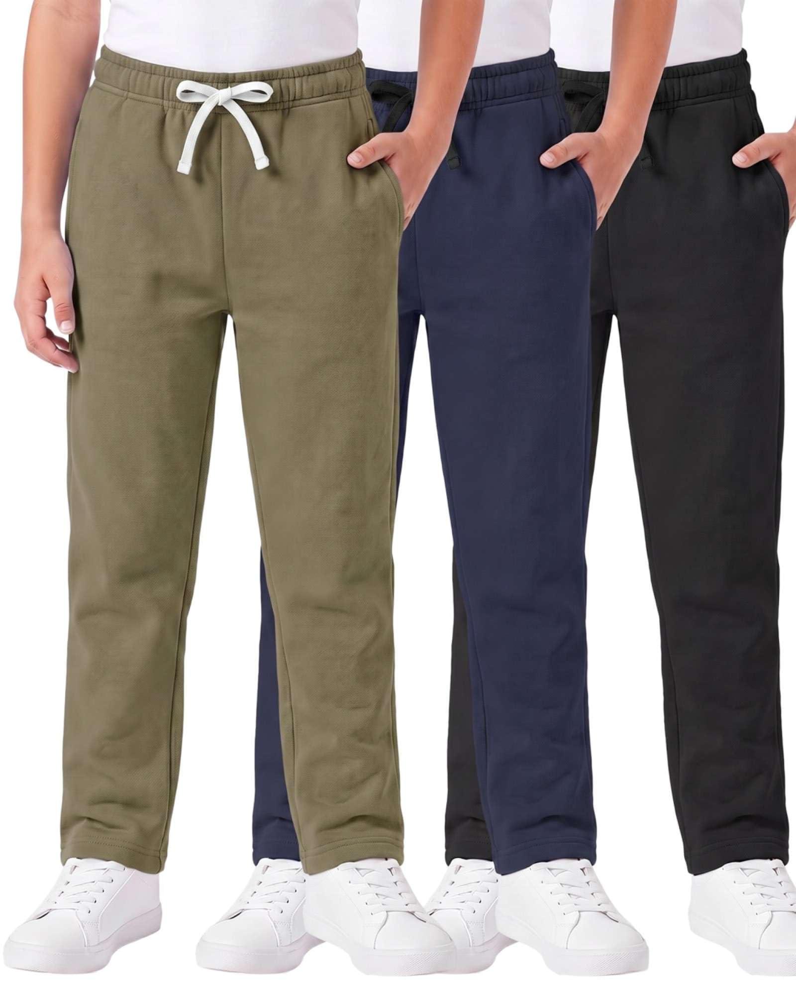 3 Pack Boys' Fleece Sweatpants Open Bottom Athletic Pockets Kids Teen