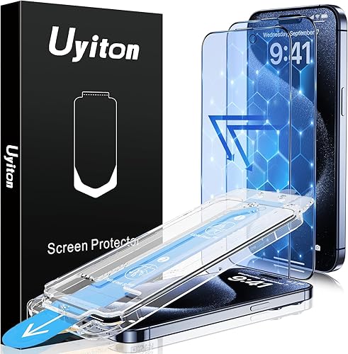 Vista 11 de Uyiton Protector de pantalla compatible con iPhone 17 Pro (antiluz azul), fácil de instalar, cobertura completa inastillable, compatible con fundas
