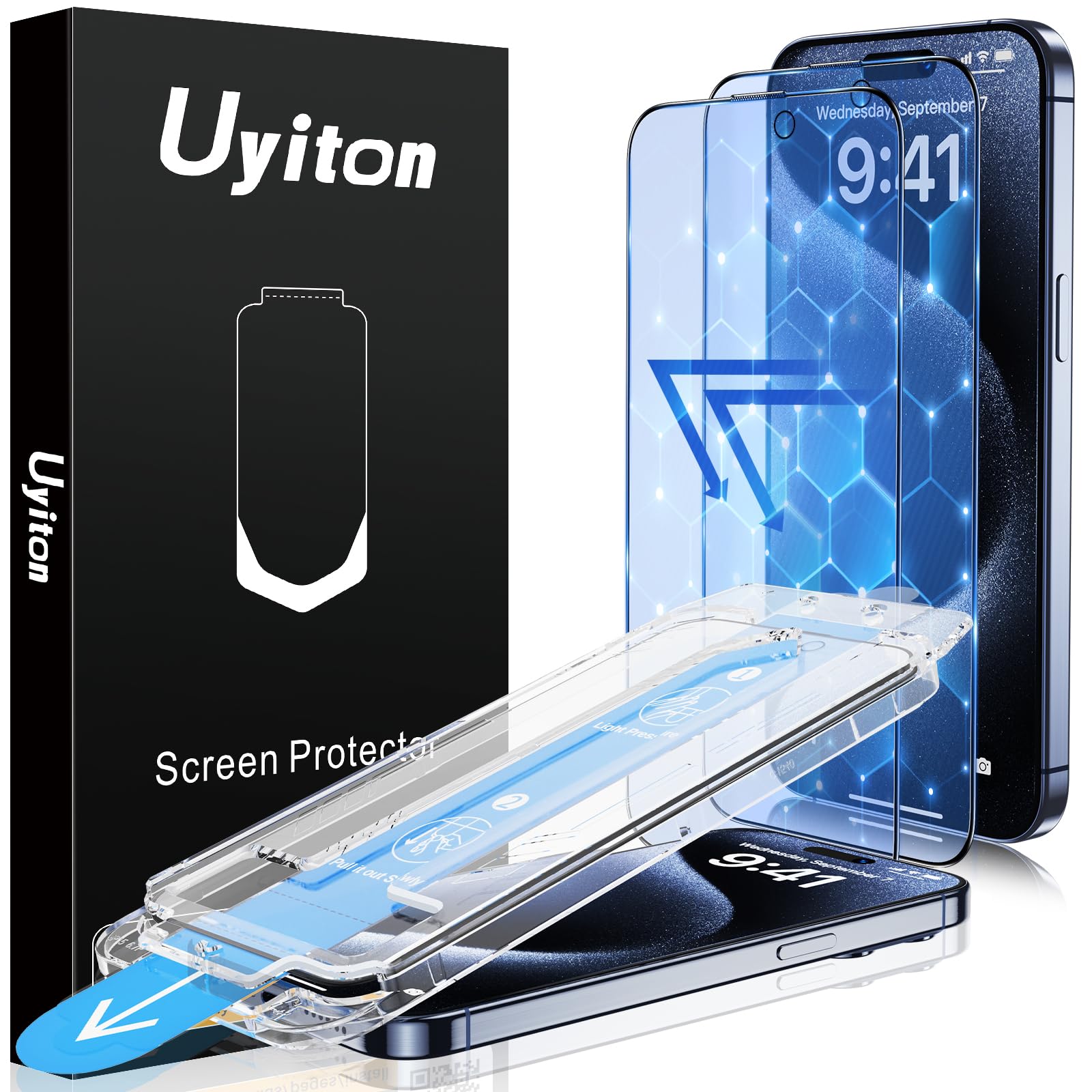 Uyiton Anti-Blue Light for iPhone 15 Pro Max Screen Protector - Unbreak-Glass Easy Fit Full Coverage Case Friendly Scratch Resistance 9H Tempered Glass Screen Protector for iPhone 15 Pro Max, 2 Pack
