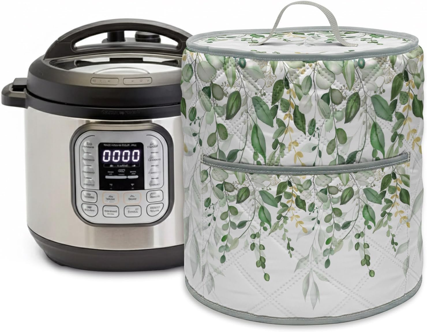 Pressure Cooker Covers Sage Green Eucalyptus Leaves Electric Rice Cooker Cover Small Appliance Cover Berry Leaf Branches 3QT Pot Dust Cover Air Fryer Protector with Pockets & Handle