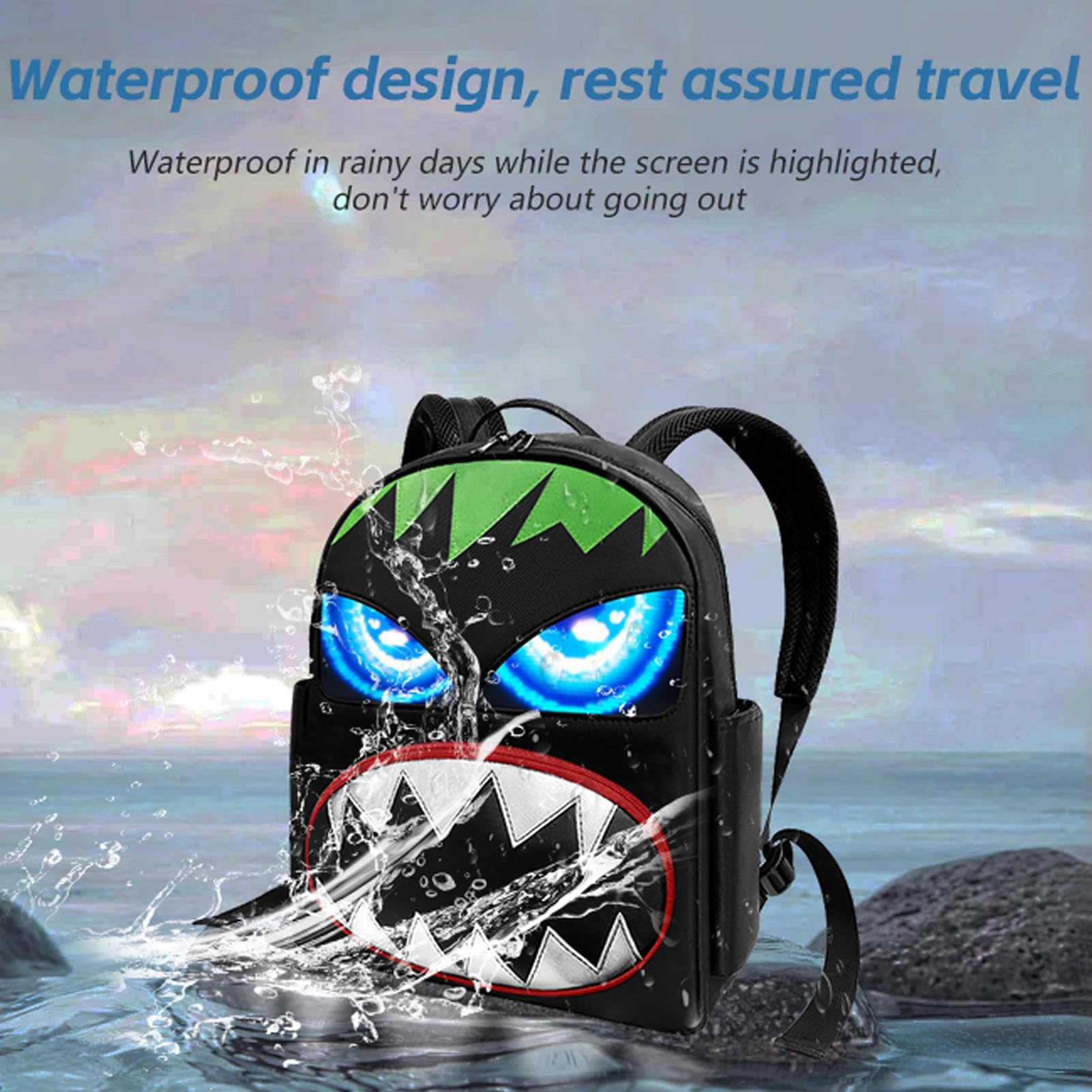 LED Rucksack Motorrad, LED Backpack, Motorrad Rucksack, 32x64 LED Rucksack, Großes Fassungsvermögen, Programmierbarer, Wasserabweisender Motorrad Reise Laptop Rucksack