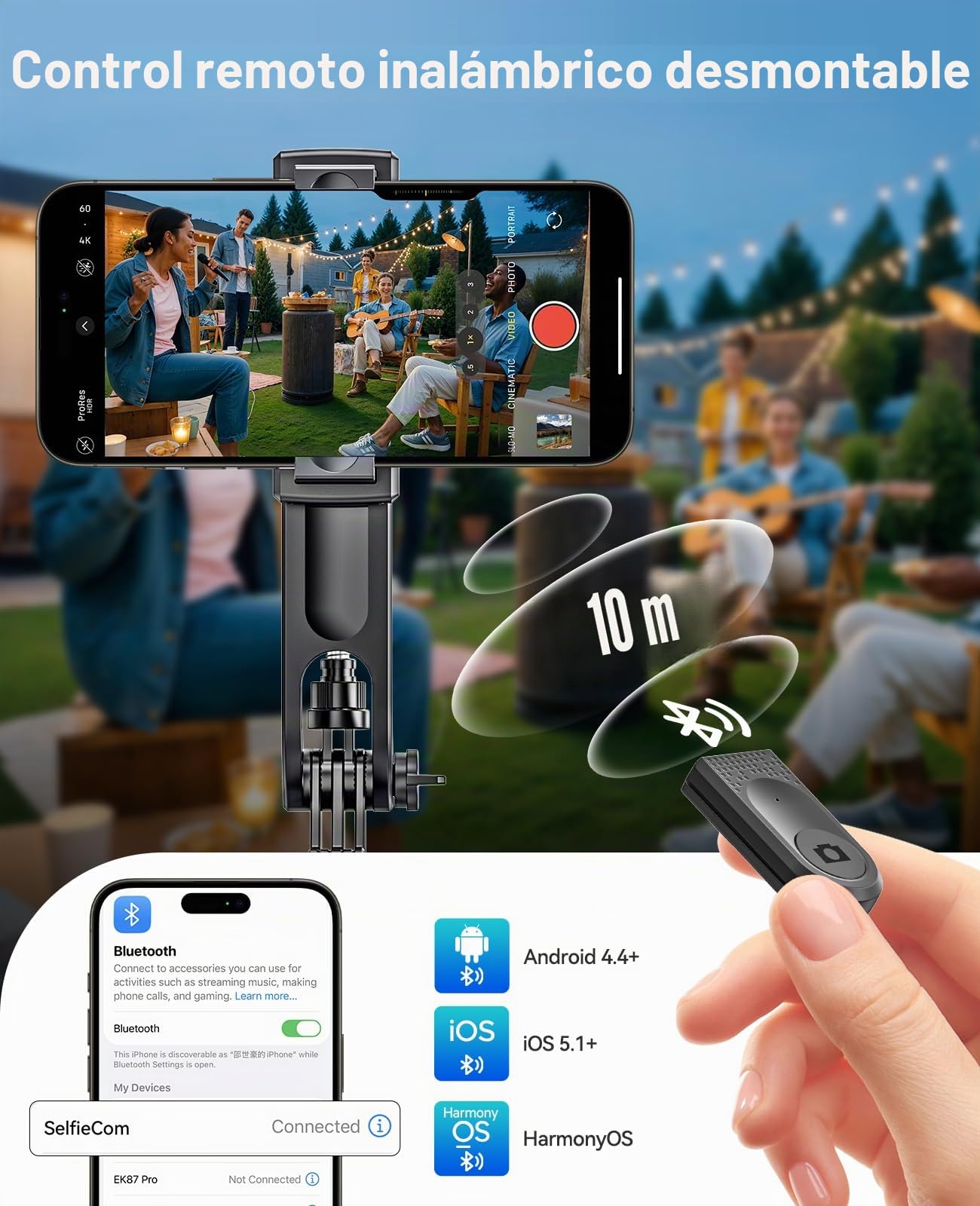 ORICO 175cm Trípode para Movil/iPhone, Palo Selfie con Mando Extraíble, Soporte para Móvil Giratorio e Inclinable 360°, Varilla Telescópica de Aluminio para Selfies Grupales y Vlogging