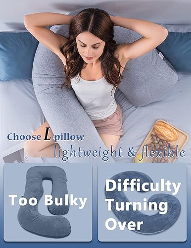 Miniatura 3 de AngQi Almohada de embarazo corporal con funda de jersey, almohada de cuerpo completo en forma de L para mujeres embarazadas y dormir de lado, gris