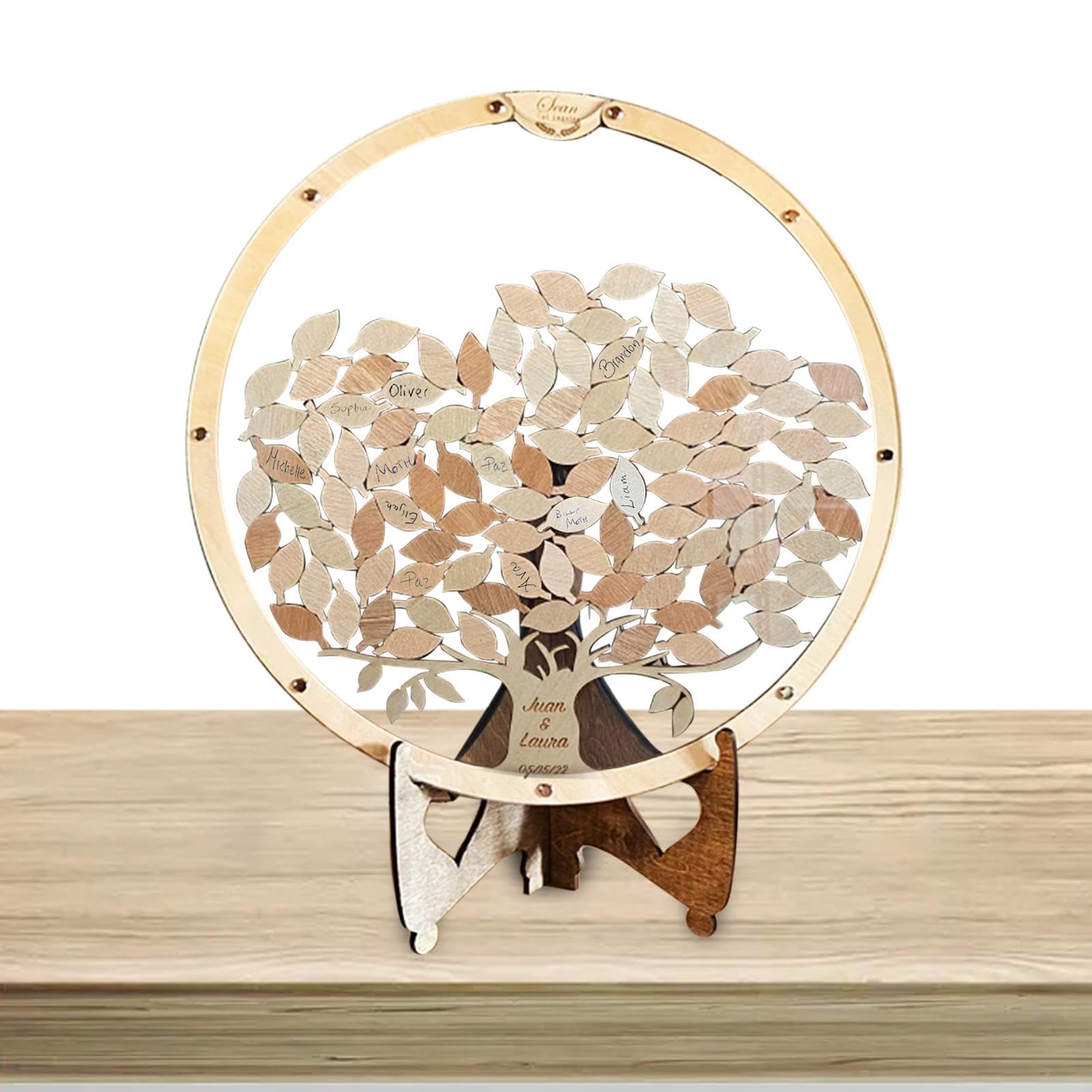 Lesunbak Libro de visitas de madera alternativo para boda, libro de visitas de boda con árbol y hojas, marco de madera personalizado, libro de visitantes rústico, caja de mensajes para invitados,