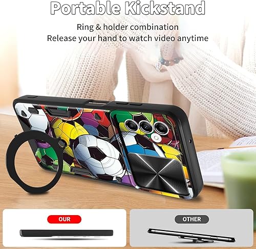 Vista 102 de Funda para Samsung Galaxy A13 5G con cubierta deslizante para lente de cámara y anillo giratorio de 360 grados, soporte híbrido de doble capa Flores