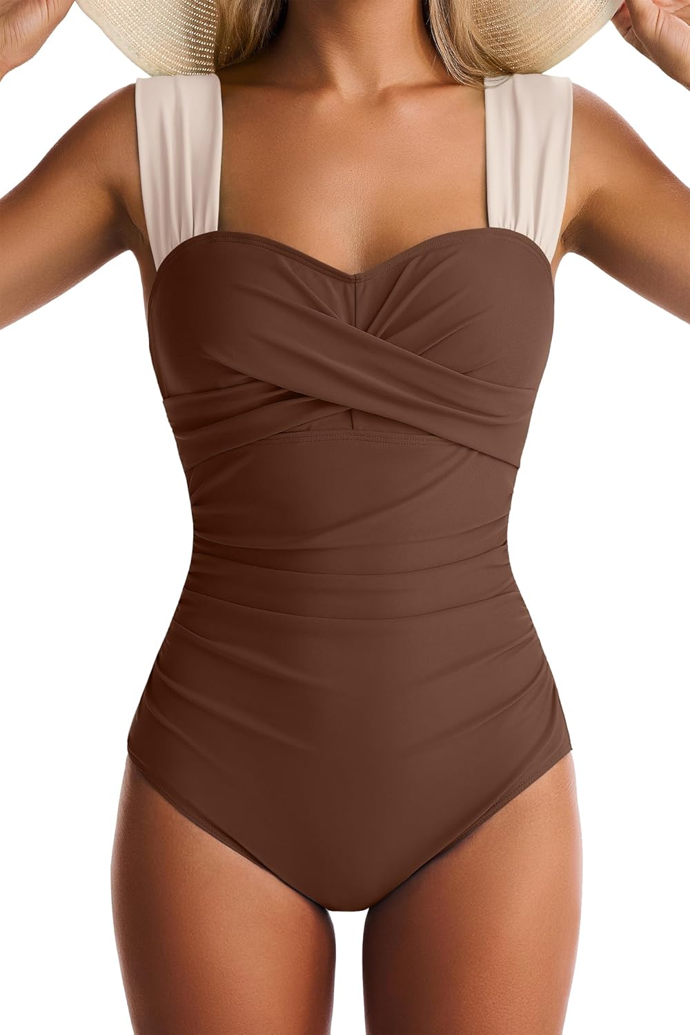 Womens One Piece Swimsuits Tummy Control Bathing Suits Modest Full Coverage Swimsuit Wide Straps Swimwear