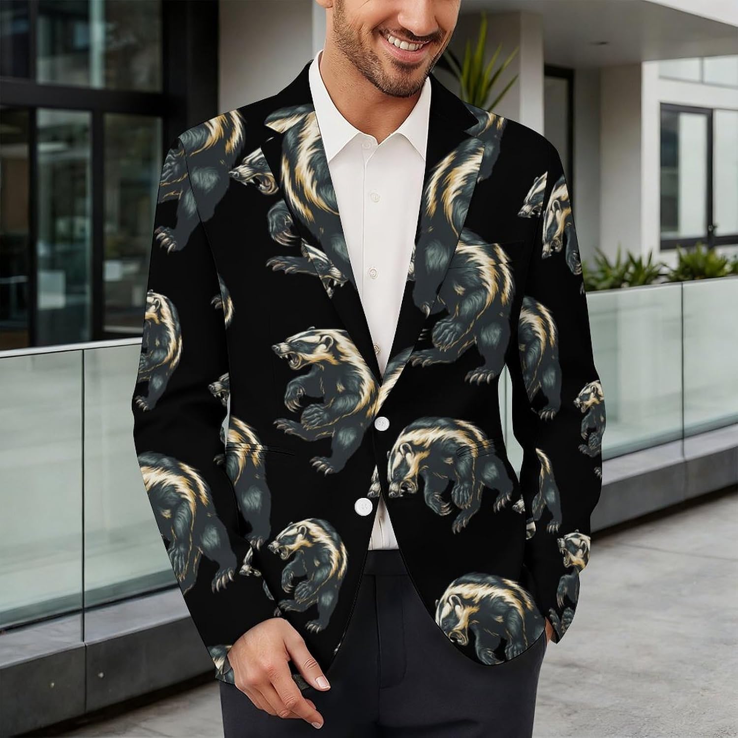 Honey Badger1 Suits Blazer for Men Buttons Jacket Coat Business 6X-Large