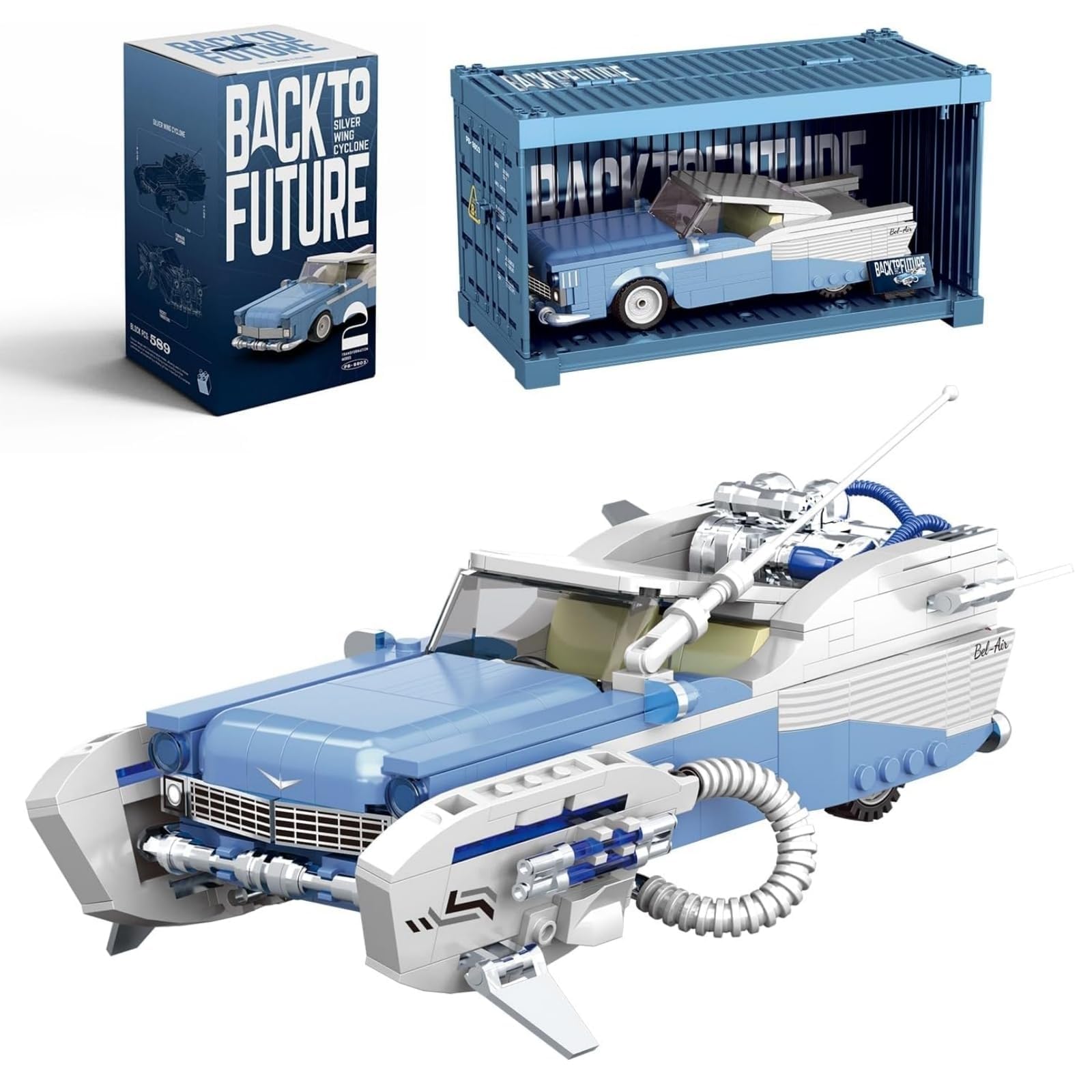 Ebortsin Silver Wing Cyclone Chevrolat Car Building Kit - 589 Pcs Building Blocks Set with Container Display Box, Modular Scale 1:24 Model Bricks Toy for Kids & Adults, Collector