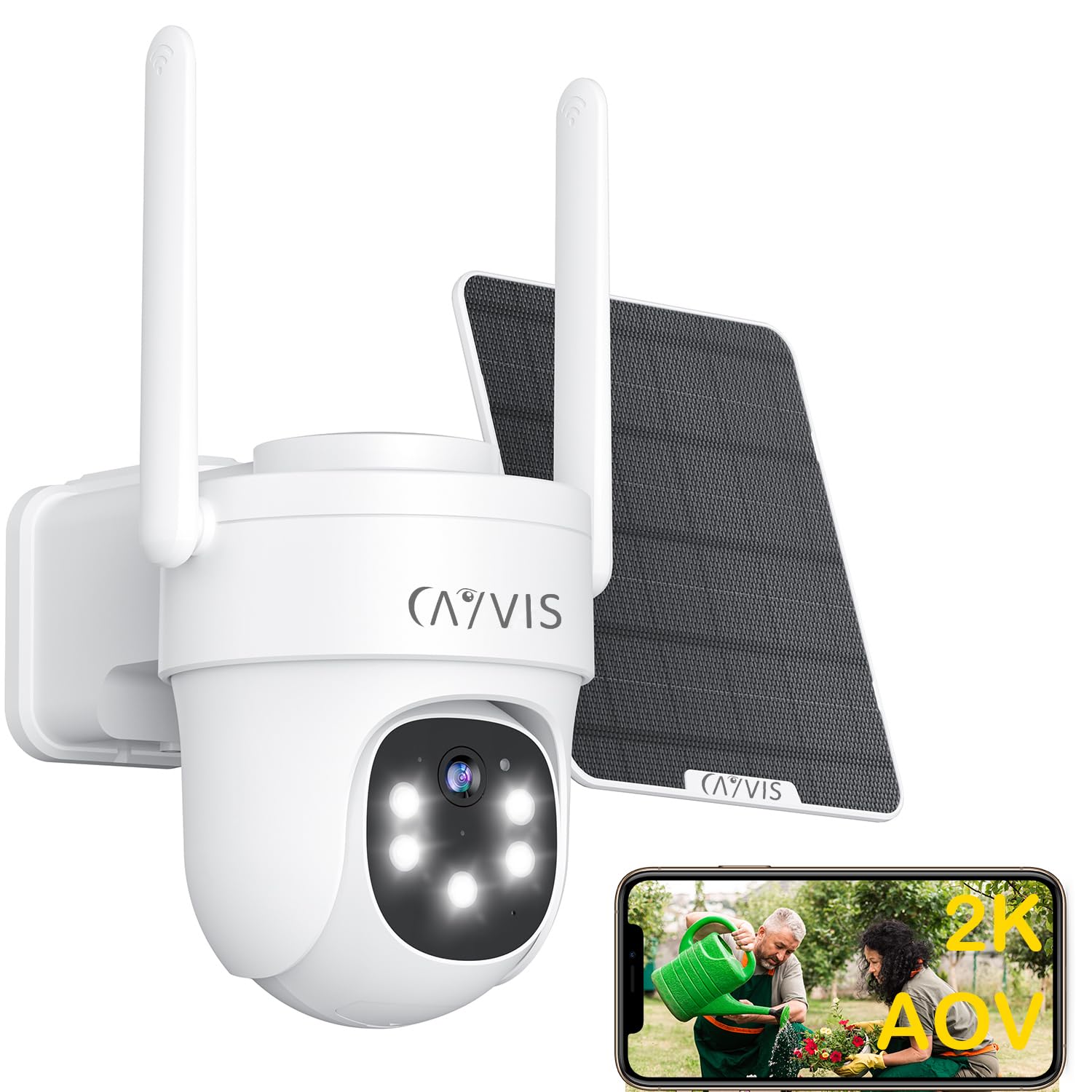 Cámara de Vigilancia WiFi Exterior con Panel Solar,2K Cámaras WiFi con 24/7 Grabación AOV,Visión Nocturna 30 Metros,Batería Incorporada,Detección IA,Seguimiento IA,PTZ360°,Audio Bidireccional
