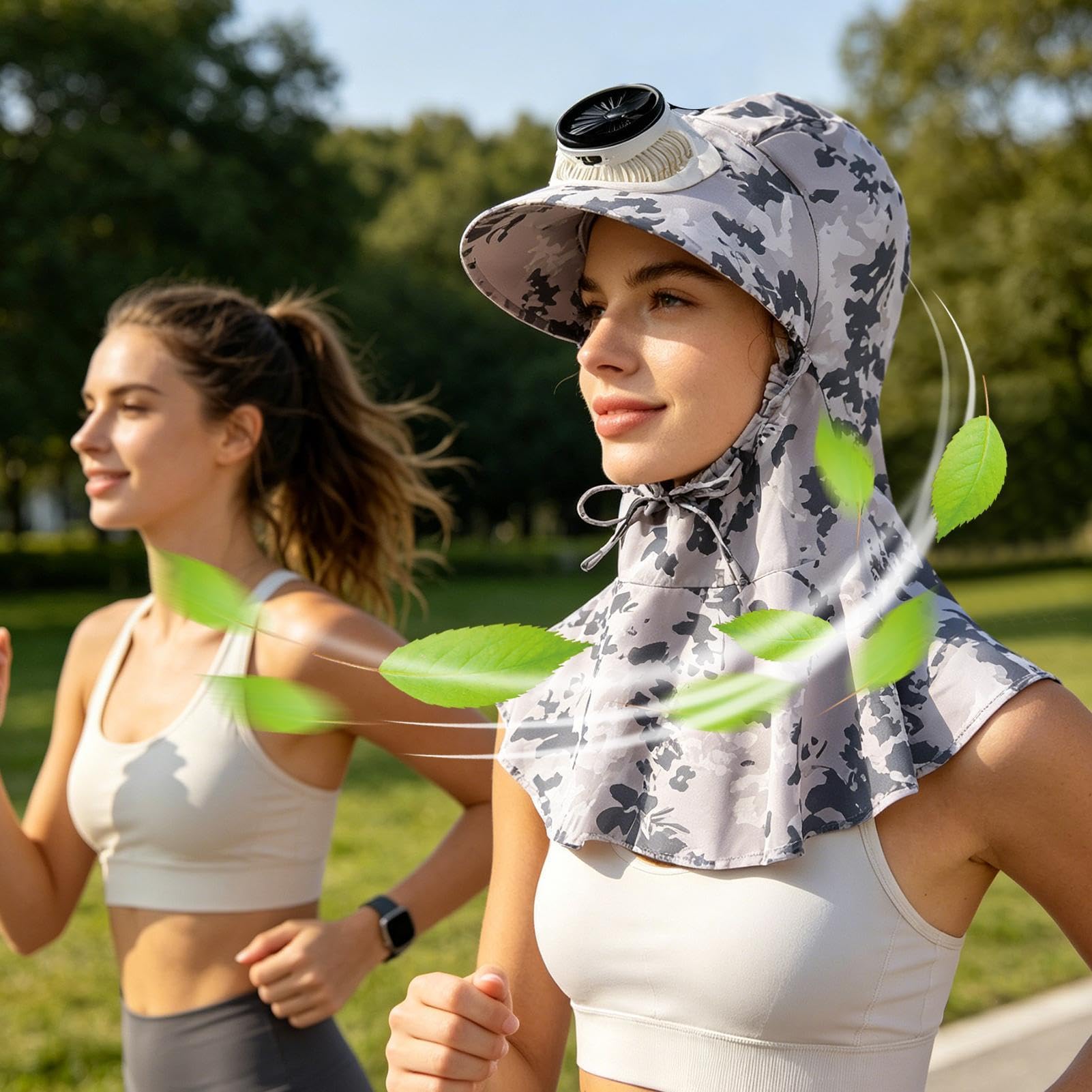 Chapeau avec ventilateurs à énergie solaire – Large bord châle à rabat 3 vitesses – Chapeaux d'éventail pour femme – Pour jardinage, plage, vacances, , camping, randonnée – Gris