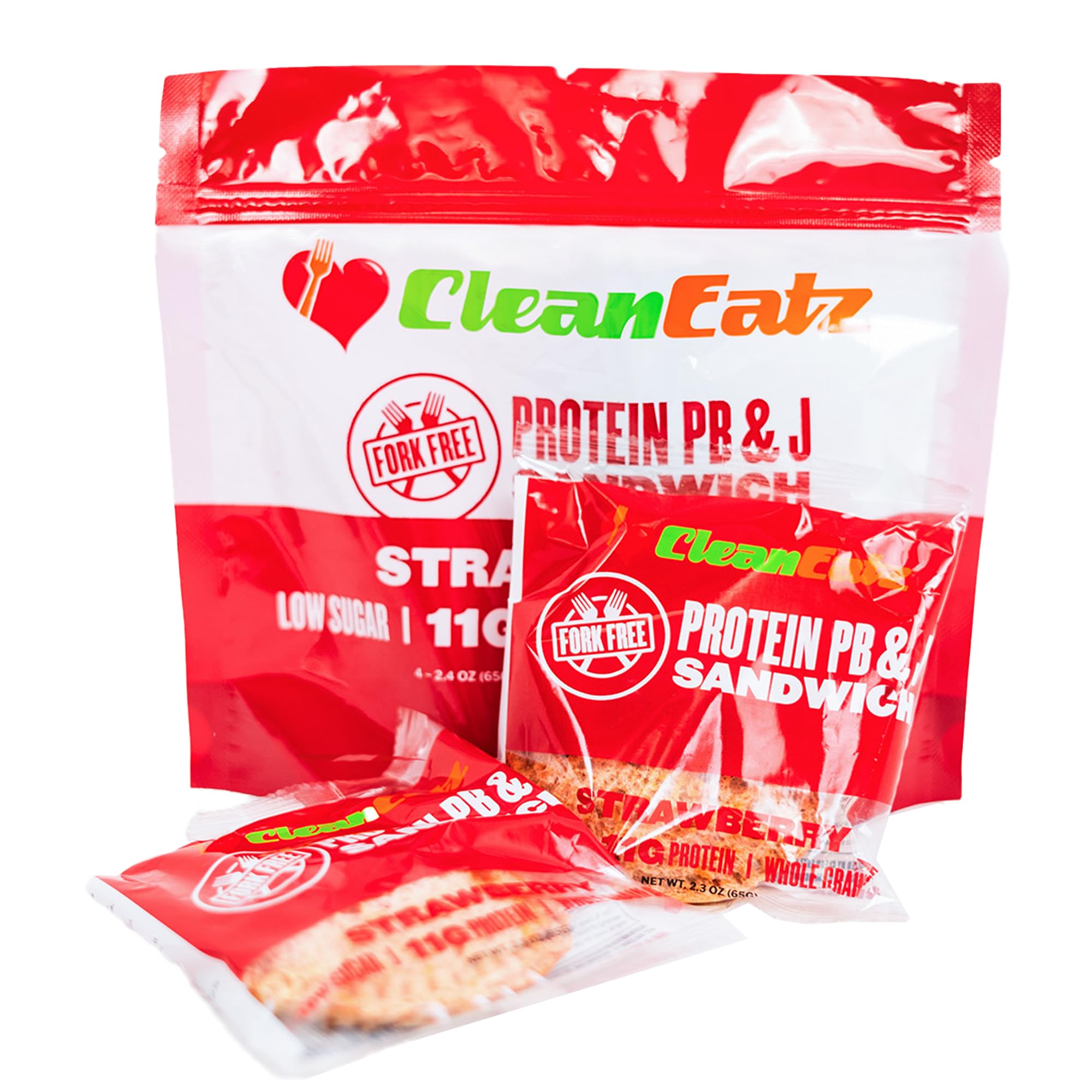 Clean Eatz PB&J Sandwich, High-Protein Strawberry – 16 Singles, Whole Grain & Low Sugar