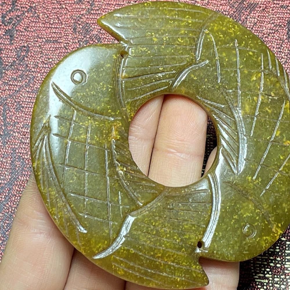 Colección de adornos colgantes de piedra de jade antigua, objetos antiguos, peces dobles