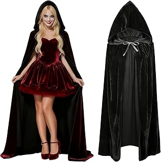 Capa de vampiro con capucha, de terciopelo de alta calidad, para Halloween y Navidad, unisex, 150 cm, talla L, para adultos, color negro
