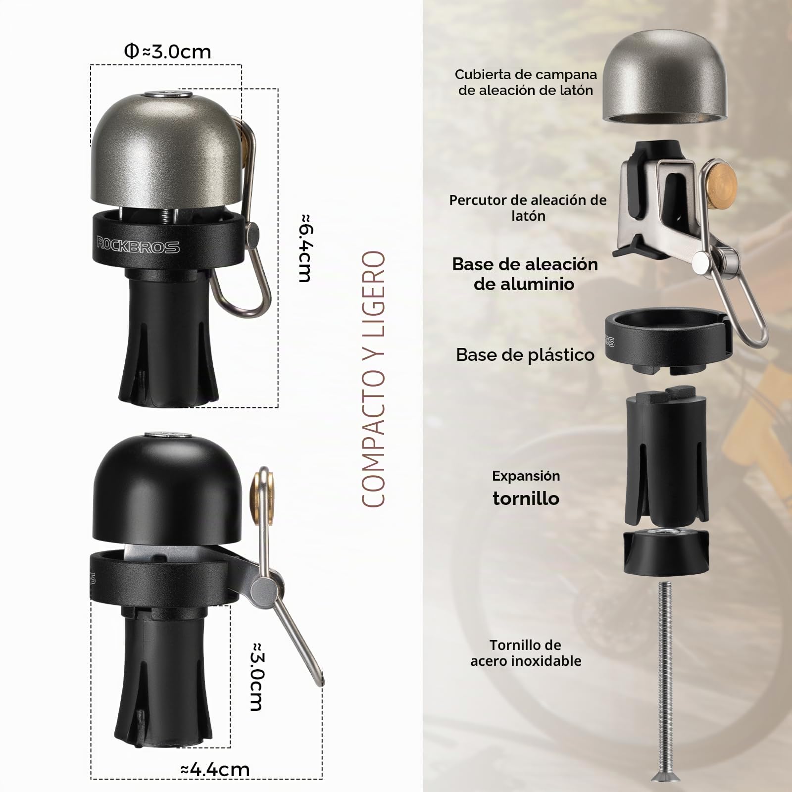 ROCKBROS Bolsa Cuadro Impermeable y 2 Piezas Timbre de Bicicleta Carretera