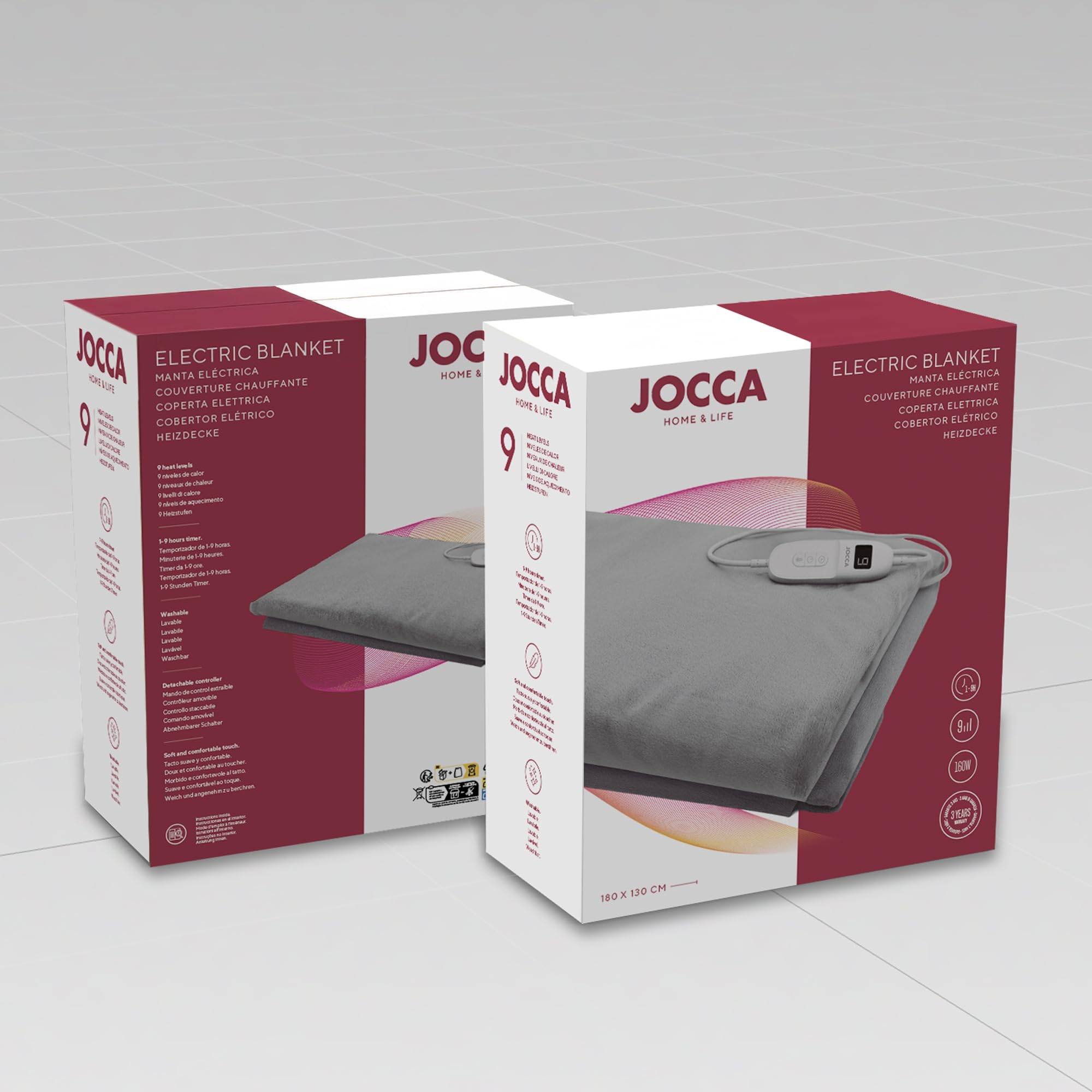 JOCCA – Manta Eléctrica con 9 Niveles de Temperatura, Temporizador 1–9h, Protección Sobrecaliemiento y Mando Extraíble | Tejido Suave y Lavable – Diferentes Modelos, Tejidos y Pesos (1,6 Kg)
