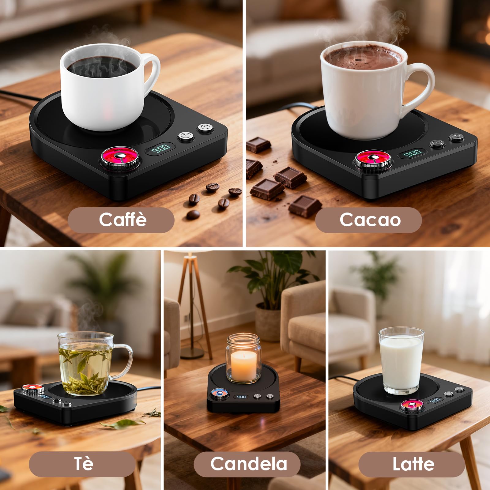 Scaldacaffè aggiornato Scalda Bevande Scalda Latte, Tè con con 9 impostazioni di temperatura-0.5-9H Spegnimento Automatico, Scalda Caffè per Ufficio, Casa