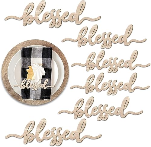 Miniatura 2 de Decoración de mesa de Acción de Gracias, placa, tarjetas de lugar de mesa, letreros de madera con texto en inglés "Blessed, Thankful, Grateful
