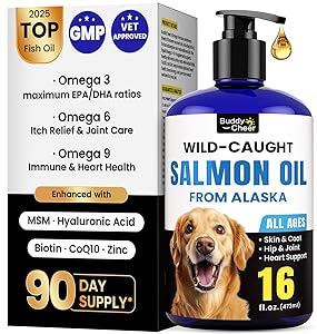 Wild Alaskan Salmon Oil for Dogs & Cats  Fast-Absorbing Fish Oil for Dogs with Krill Oil, Omega 3 6 9 Fish Oil Supplement from 8 Deep Sea Fishs for Skin, Coat, Joints & Heart -16oz (90 Day Supply)