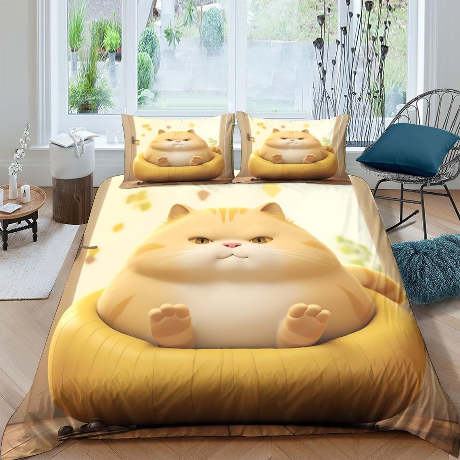 Ctjqhvkz Style-4 3D Printed Chubby Cat Fitted Sheet Microfiber Cute Cartoon Bed Cover Anti-Slip Machine Washable For Bedroom Decor Single（135X200cm）
