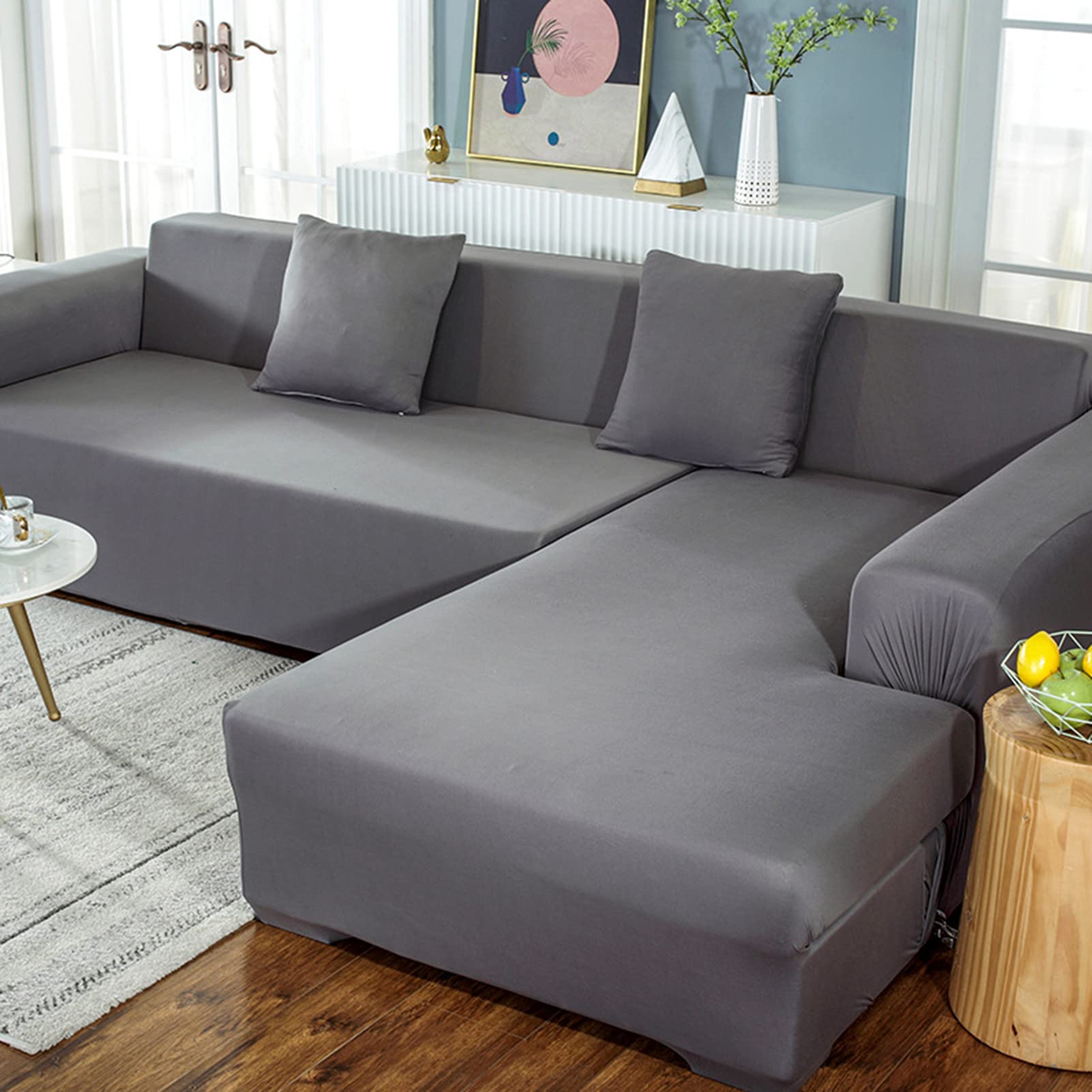 Housse de canapé super extensible gris clair 1 place 90-140 cm