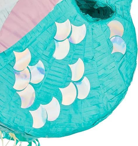Miniatura 6 de Piñata de sirena de unicornio, piñata de cuerda para niñas, decoraciones de fiesta bajo el mar, cumpleaños de arcoíris (pequeña, 16.5 x 13 x 3