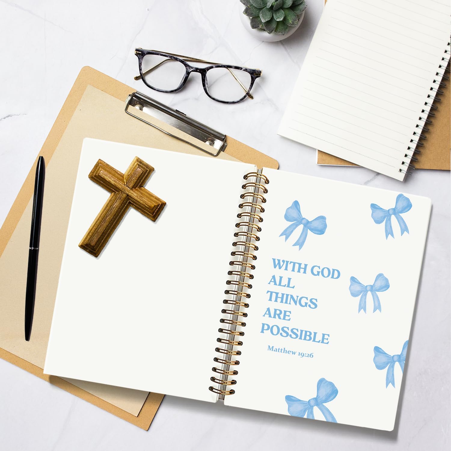 blue Coquette Bow Christian Notebook, Inspirational Christian Journal for Women, Bible Journal, Bible Journaling Hardcover Spiral Notebook 80 Sheets -160 Pages 5.5x8.3 Inch - Image 5