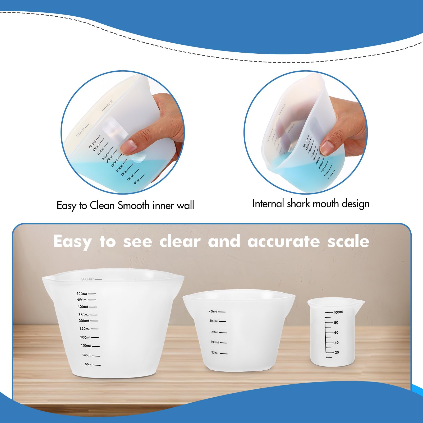 Marstey 3 Pcs Silicone Measuring Cups for Resin (100ml/250ml/500ml) Reusable Epoxy Resin Mixing Cups, Silicone Pouring Cup - Image 4