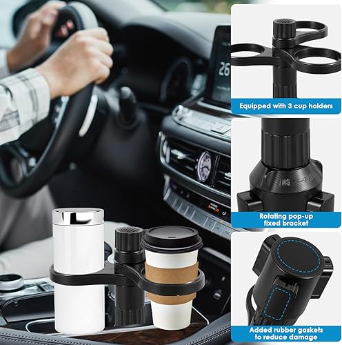 Miniatura 5 de Adaptador expansor de triple portavasos para automóvil, 3 en 1, multifuncional, soporte para tazas de automóvil, soporte ajustable para tazas