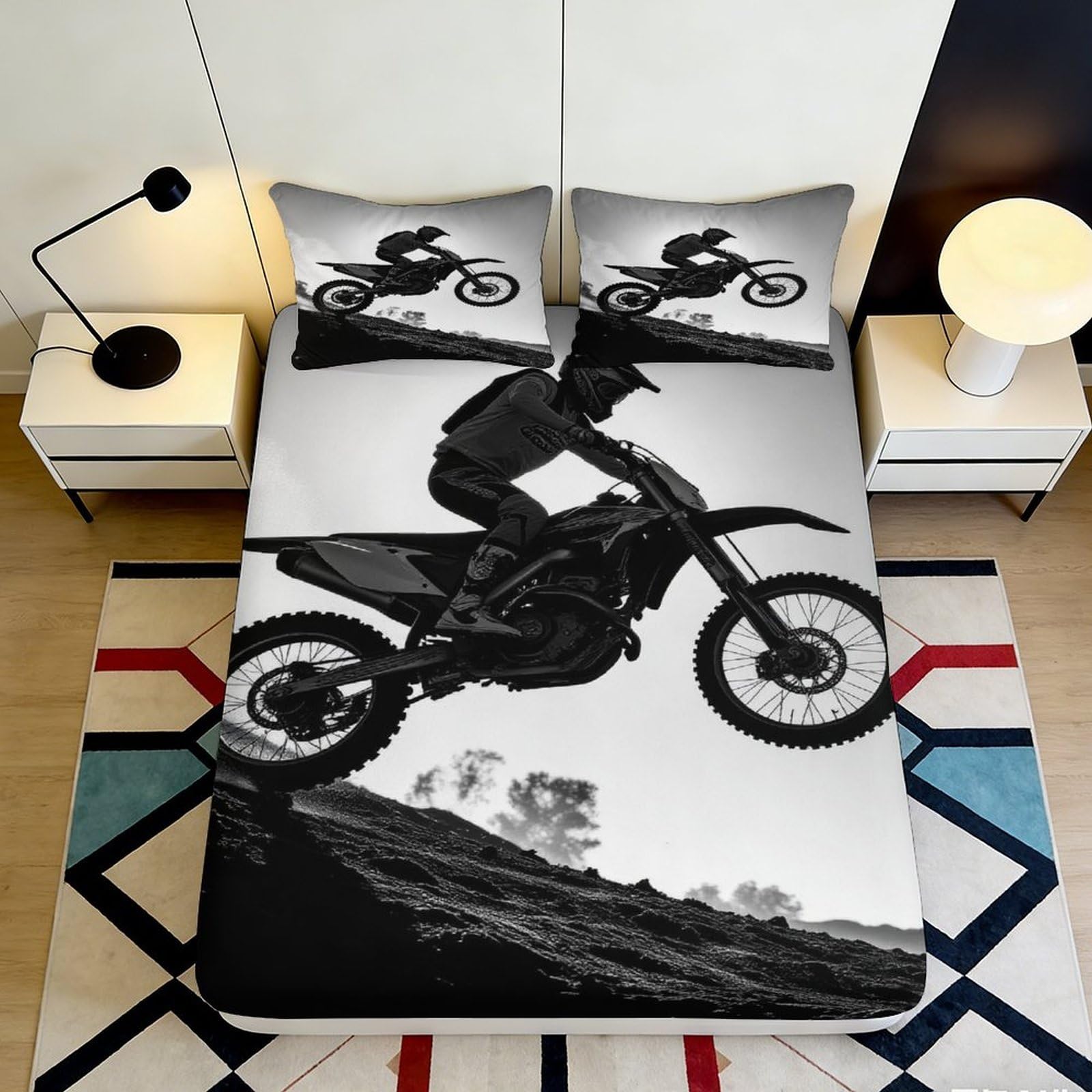 Pnayamiorkfel Style-2 3D Printed Motocross Adventure Fitted Sheet Microfiber Soft Breathable Dirt Bike Bed Cover For Bedroom Decor 90X200x25cm