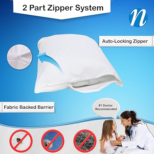 Miniatura 2 de National Allergy Protector de almohada 100% algodón con cremallera, tamaño Queen, color blanco, paquete de 4, 300 hilos, funda de almohada