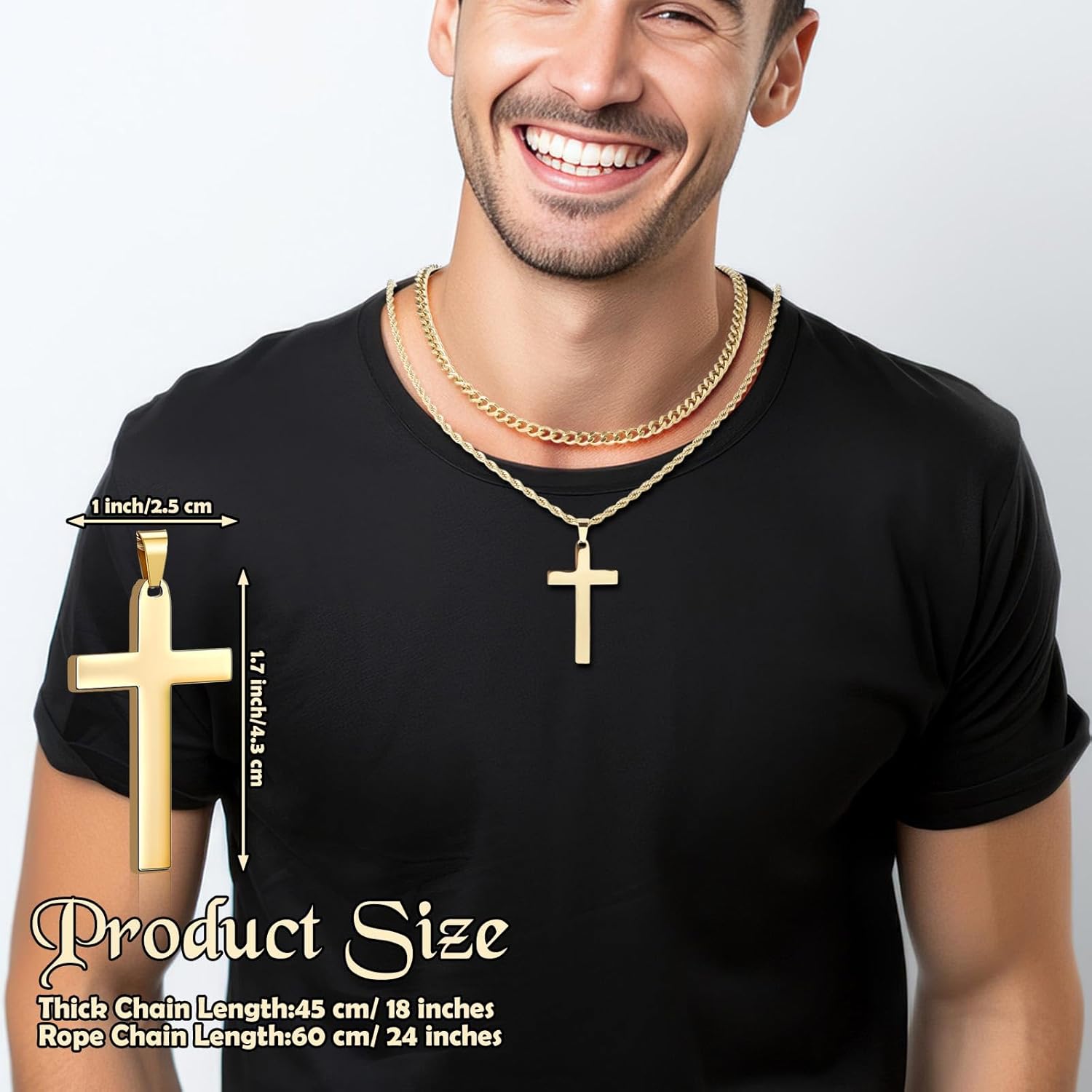 Kigeli Cross Necklace for Men Silver Gold Black Layered Chains Stainless Steel Cross Pendant Religious Jewelry Gifts for Birthday Easter - Image 2