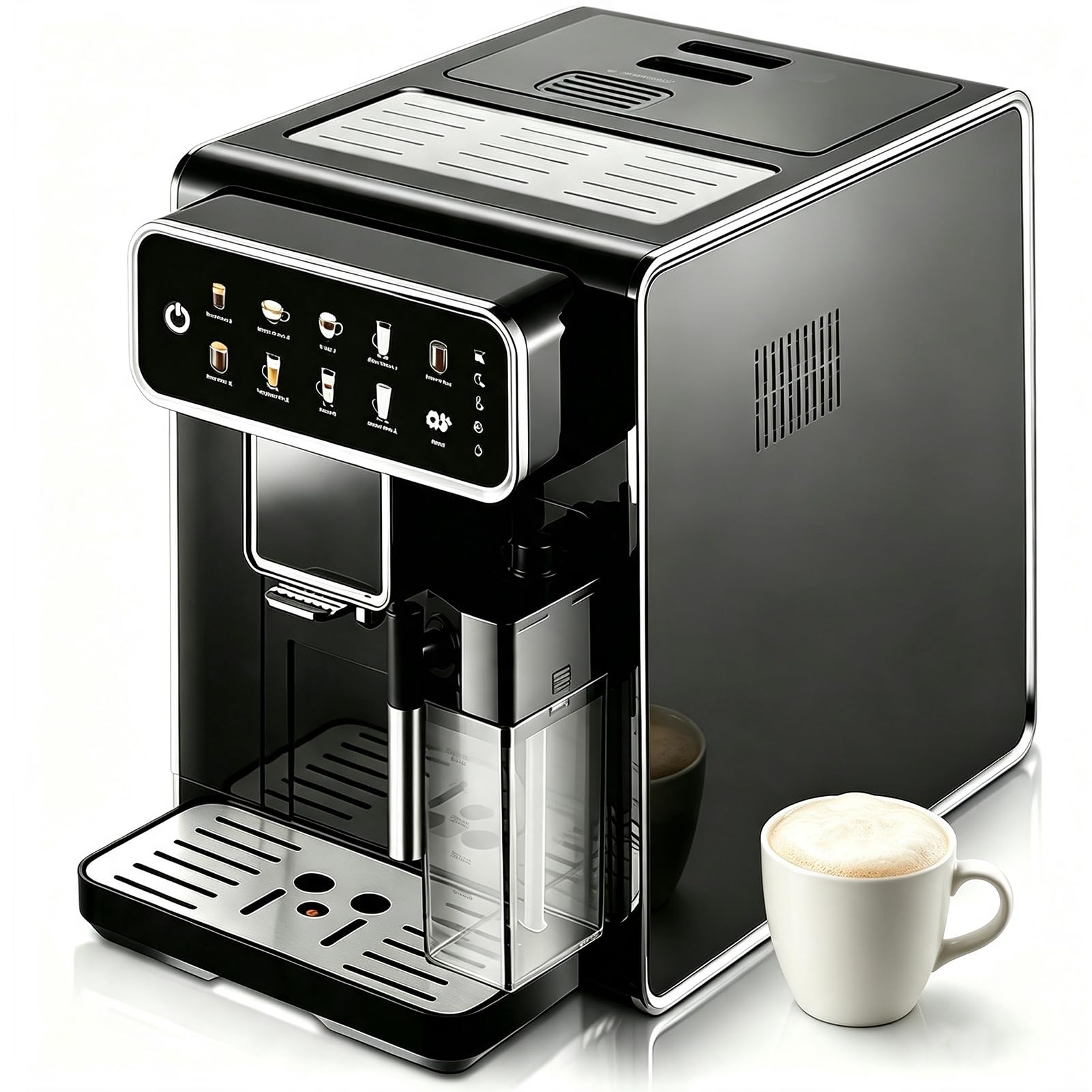 Máquina De Café Espresso Con Bomba De 15 Bares Y Espumador De Leche Con | Cafetera Espresso Automática Con Molinillo De Granos Calentamiento De 1350W Depósito De Leche Sistema De Limpieza(A)