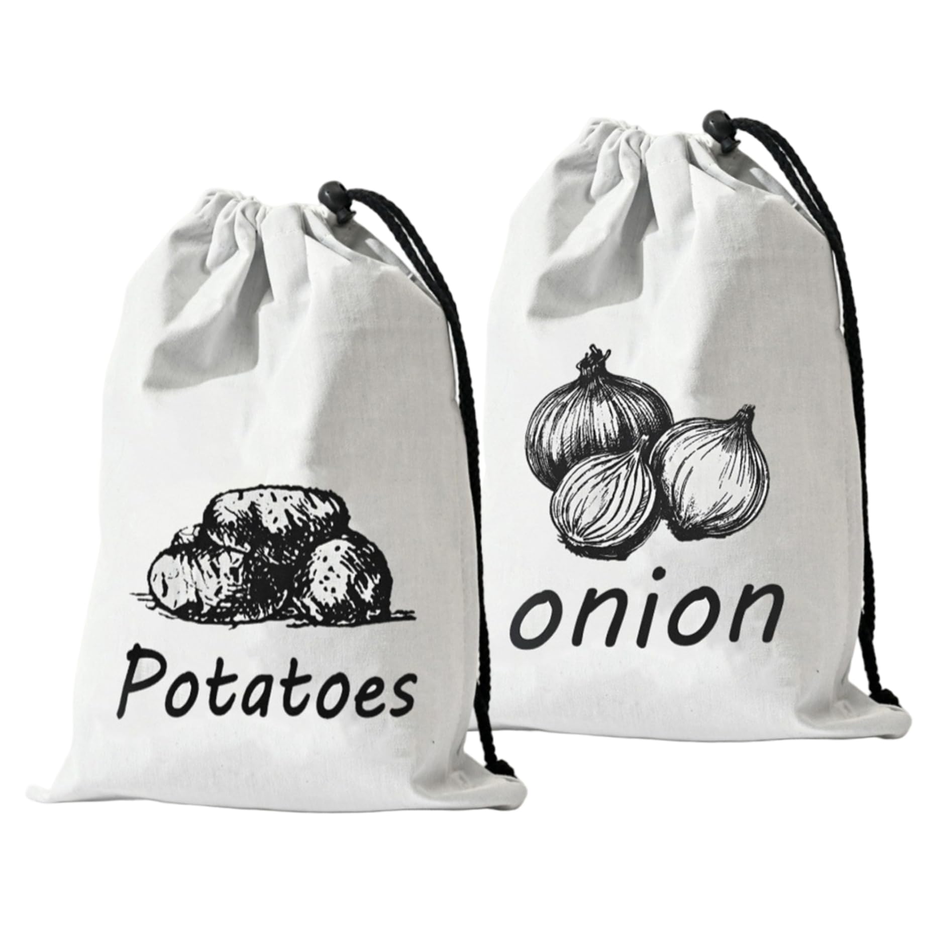 2-Pack Potato Storage Bag, 13.78x10.24 Inch Potato and Onion Storage Bags, Reusable Canvas Drawstring Bags, Breathable Kitchen & Pantry Organization