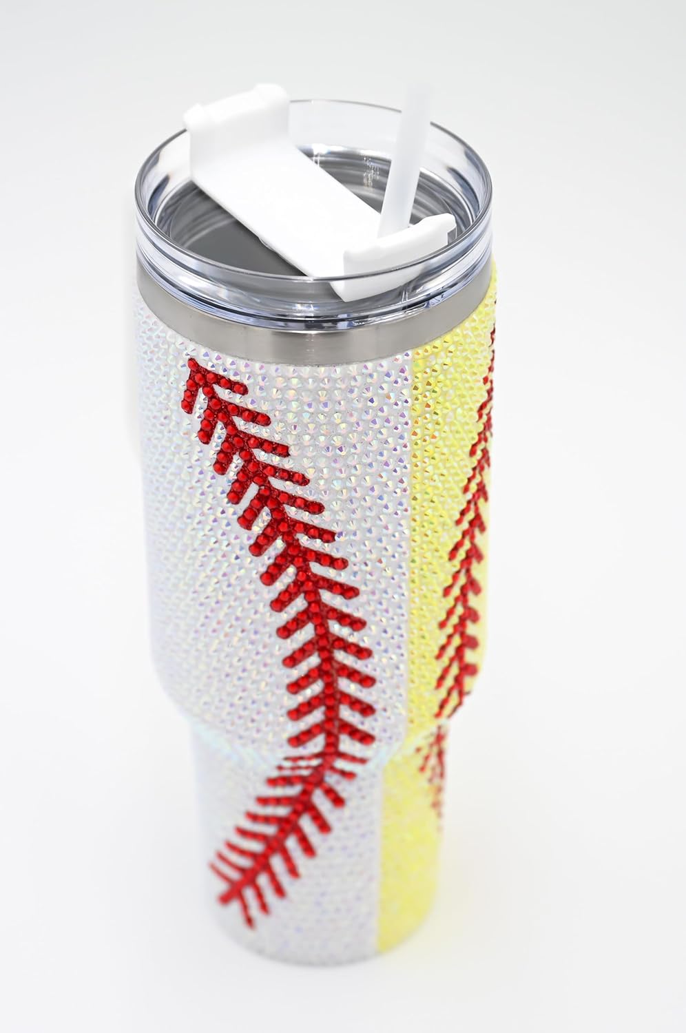 40 Oz Rhinestone Bling Tumbler with Handle and Straw (Baseball/Softball Combination), Stainless Steel and Double Wall Insulated - Image 3