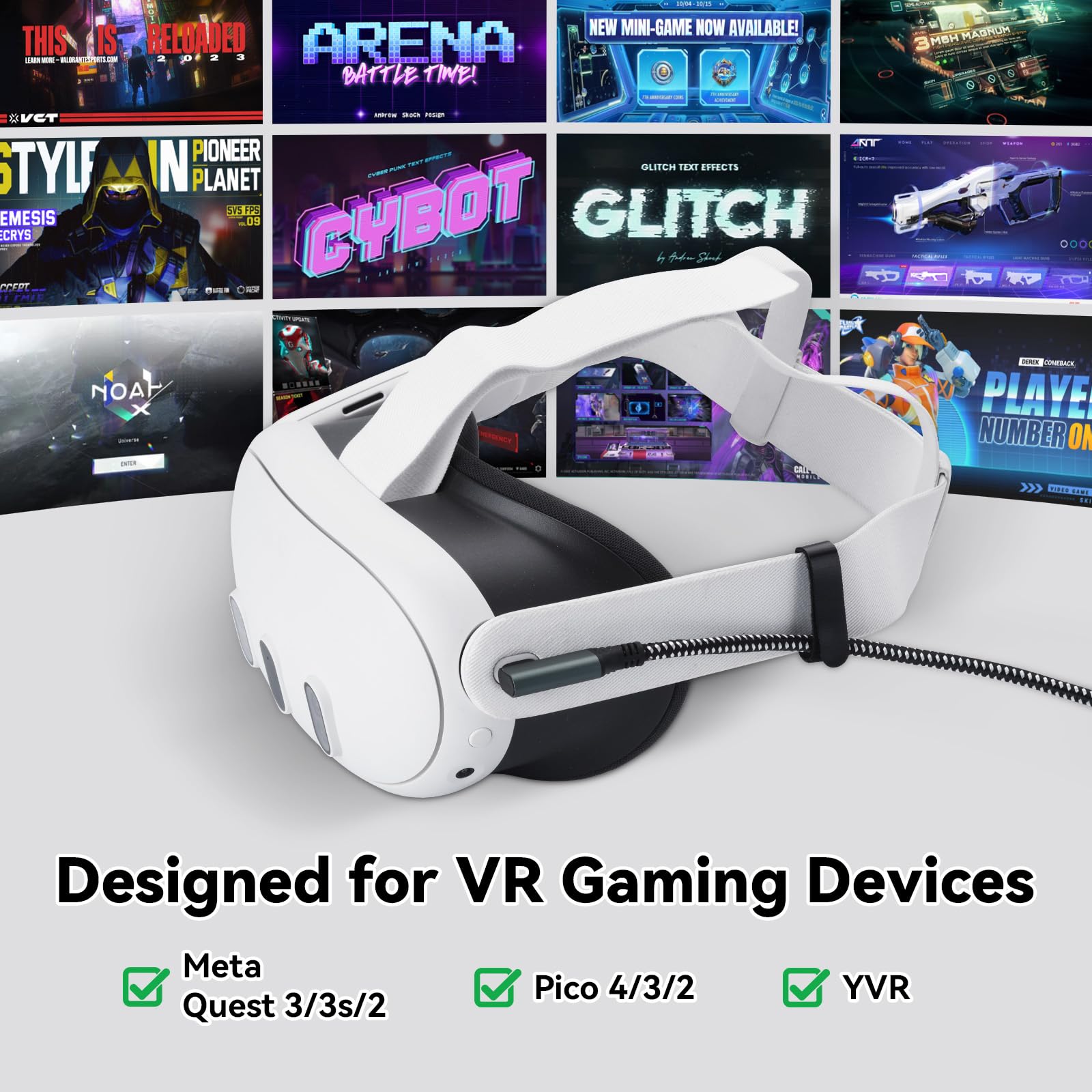 aceyoon Cavo Link con Porta di Ricarica 6M Compatibile con Meta Quest 3S/3/2 e accessori Pico 4, Cavo di Ricarica VR USB 3.0 a USB C in Nylon a 90 Gradi per Visori VR e PC da Gaming
