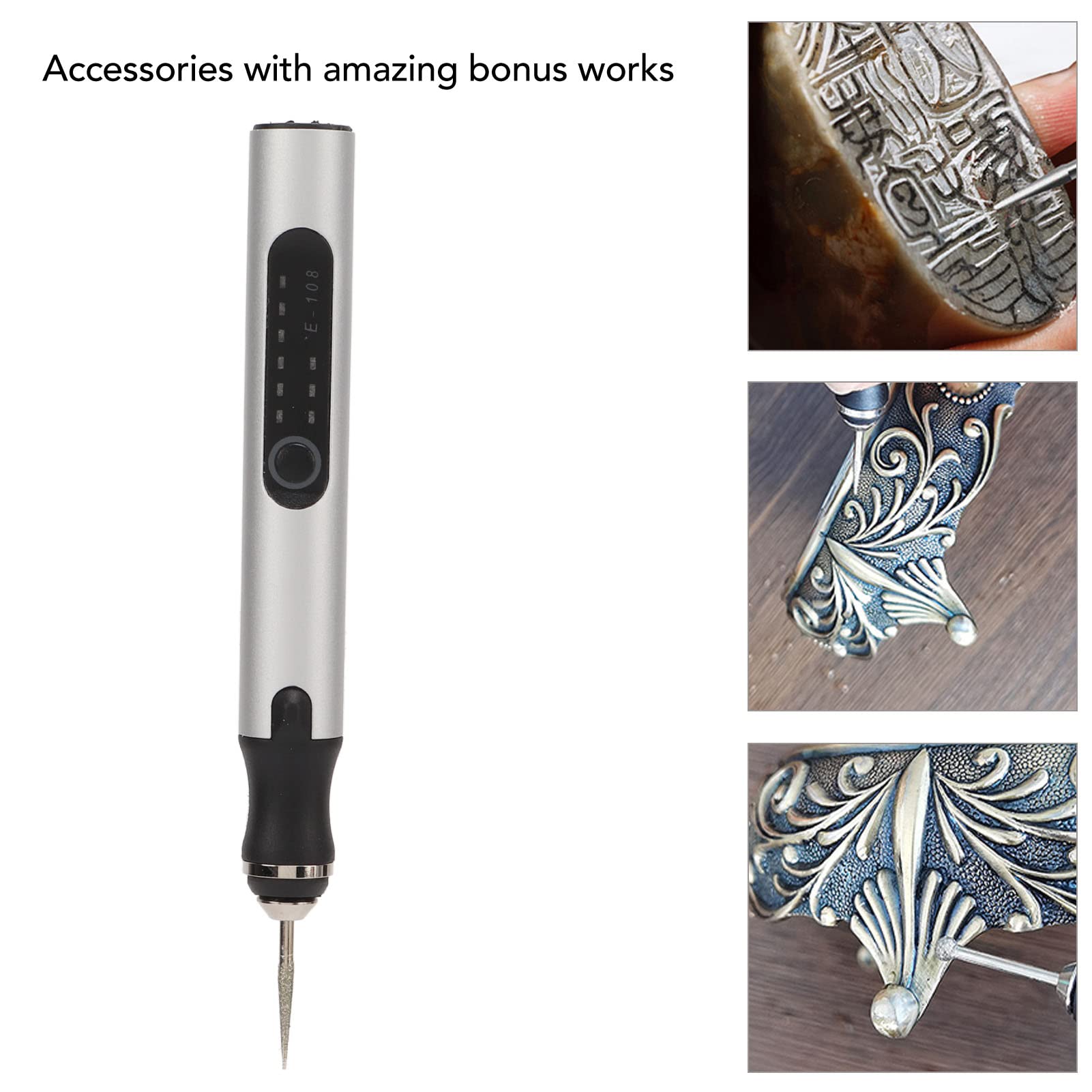 Electric Engraving Pen with Aluminum Alloy Body, Silver Finish, Mini Micro Engraver Design, Featuring Intelligent Overload Protection Chip for Safe, Ideal for Personaliz