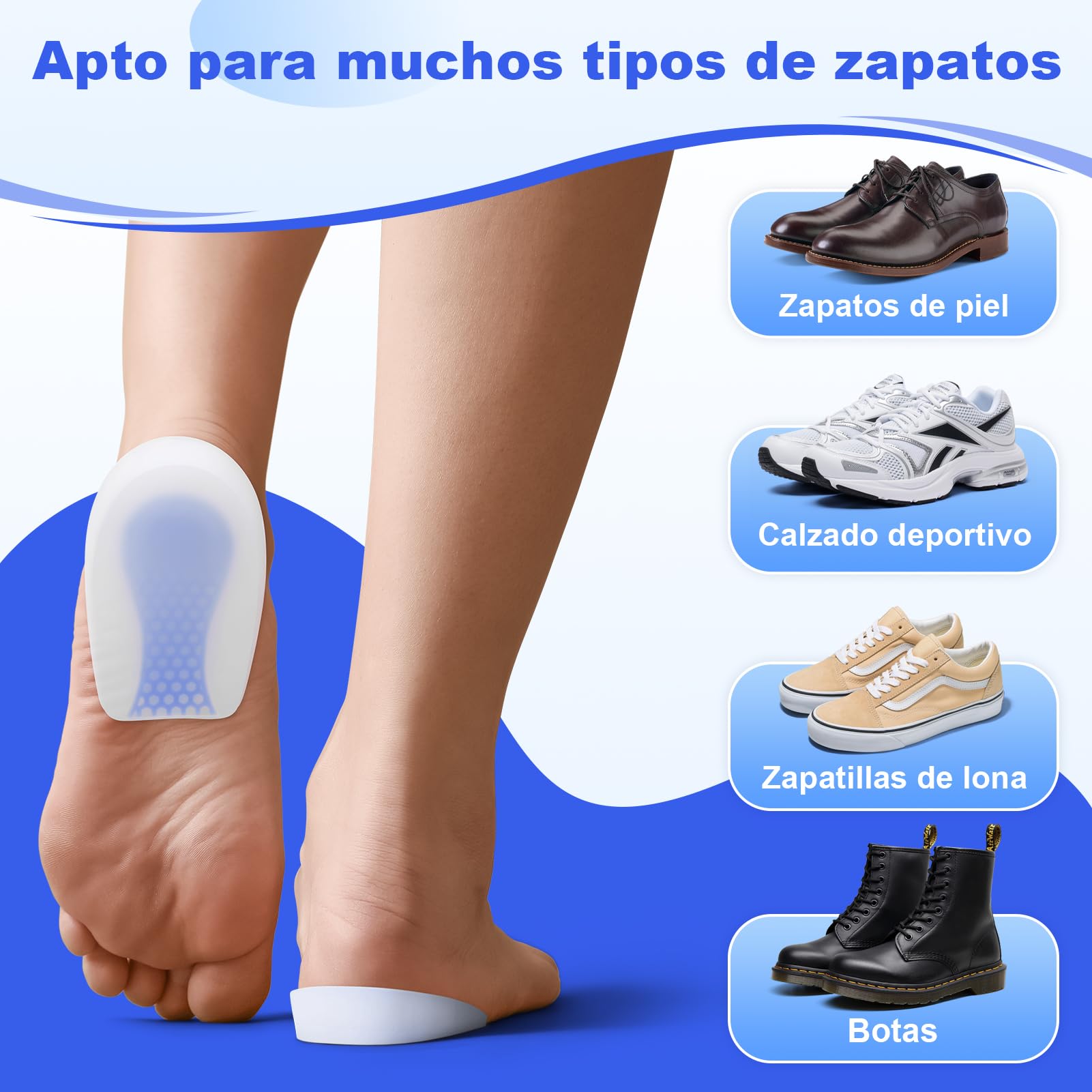 Taloneras de Gel de Silicona, Almohadillas para Talón para aliviar la presión, soporte y amortiguación del talón, Copa Taloneras de Gel Transpirable para Hombre y Mujer (1 Par)