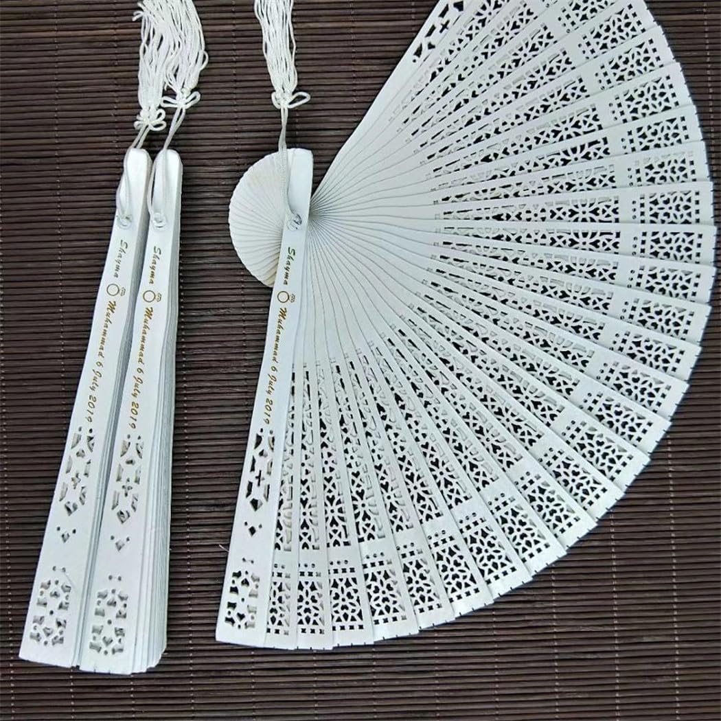 120 abanicos plegables de madera blanca con impresión de madera, abanicos plegables de madera, personalizados, regalo de boda, fiesta, decoración, regalos, bolsa de organza