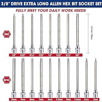 RIZOM 18-Piece 3/8 Inch Drive Extra Long Allen Hex Bit