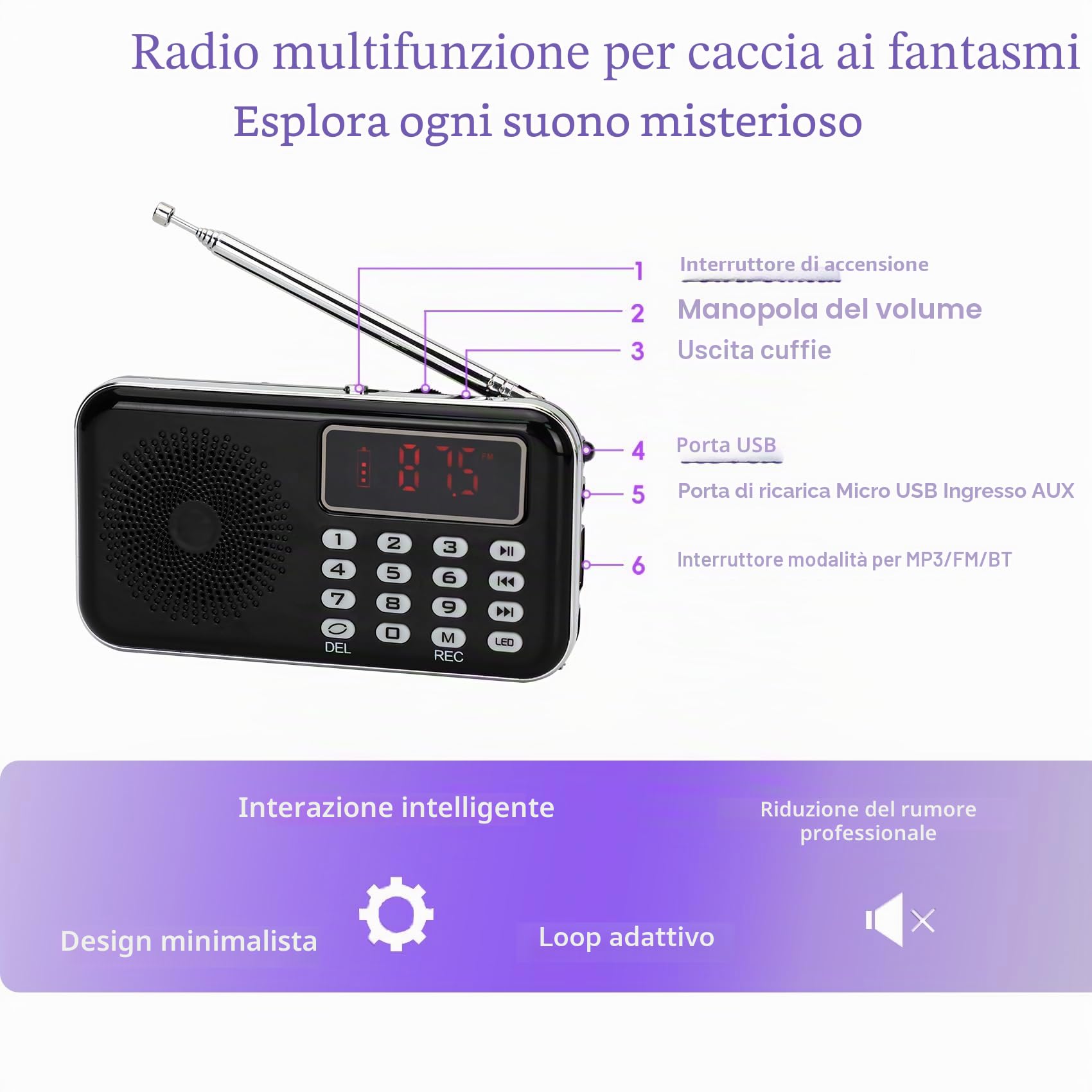 Kit da caccia fantasma da 11 pezzi con 1 misuratore EMF, 1 registratore EVP, 1 Spirit Box, 1 altoparlante, 1 termometro a infrarossi, 1 luce UV, 2 aste di rilevamento in ottone, 2 palline LED per