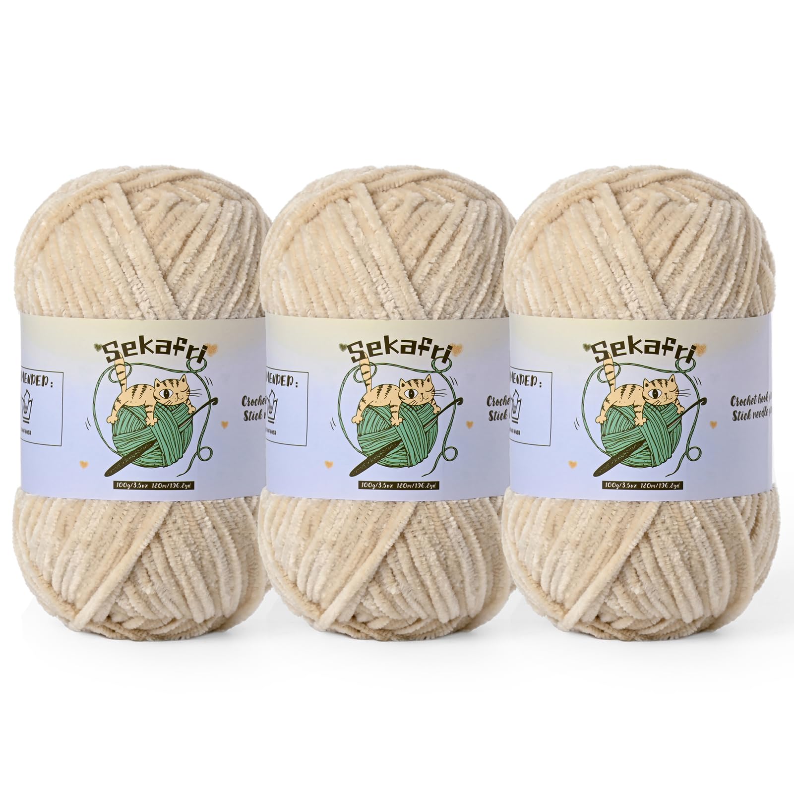 Fuzzy Chenille Yarn for Crocheting Amigurumi Crochet Yarn 3 Beige