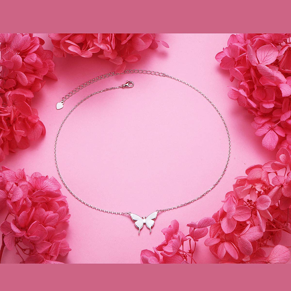 DAOCHONG S925 Sterling Silver Choker Butterfly Clavicle Short Pendant Necklace for Women