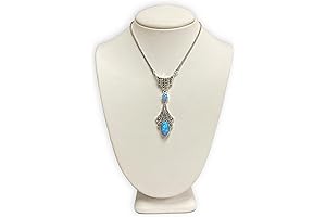 Victorian Style Light Blue Gilson Opal Marcasite Sterling Silver Pendant Necklace