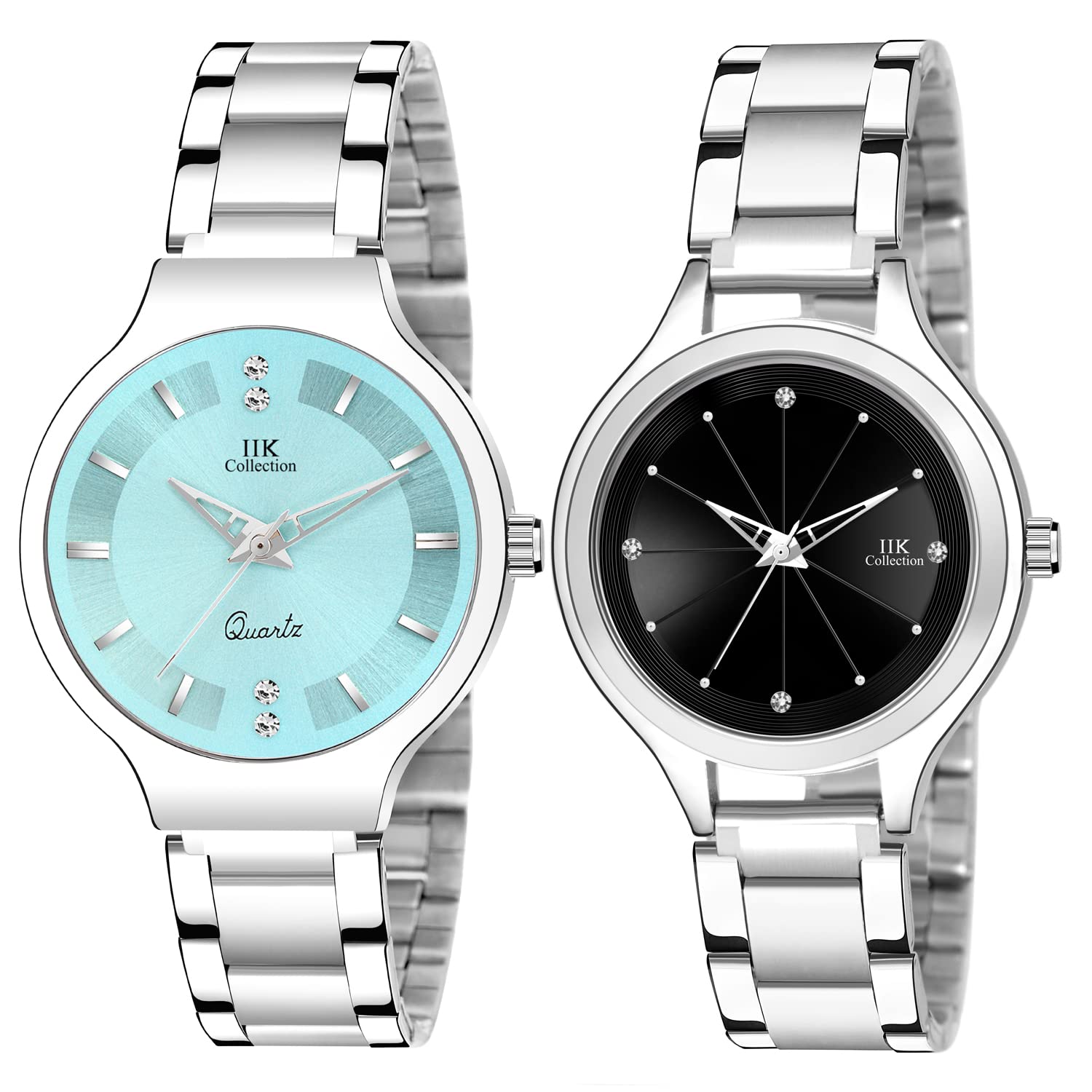 IIK COLLECTION Analogue Round Studed Dial with Silver Bracelet Strap Girls & Womens Wrist Watch (Pack of 2) (B09P1JNM9N) Amazon Price History, Amazon Price Tracker