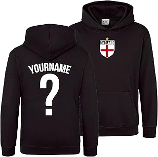 England Hoodys for Kids, England Flag Badge Custom Name and Number Hoodie, Football Personalised Retro Europe Summer 2022 Footy Gifts for Boys Girls