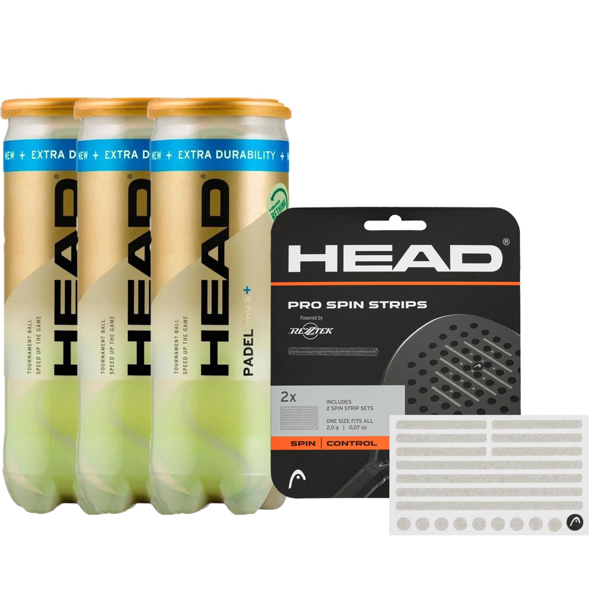 Pack Padel – Head Padel Pro S+ 3-Pack (9 Balles) & Rezztek Pro Spin Strips