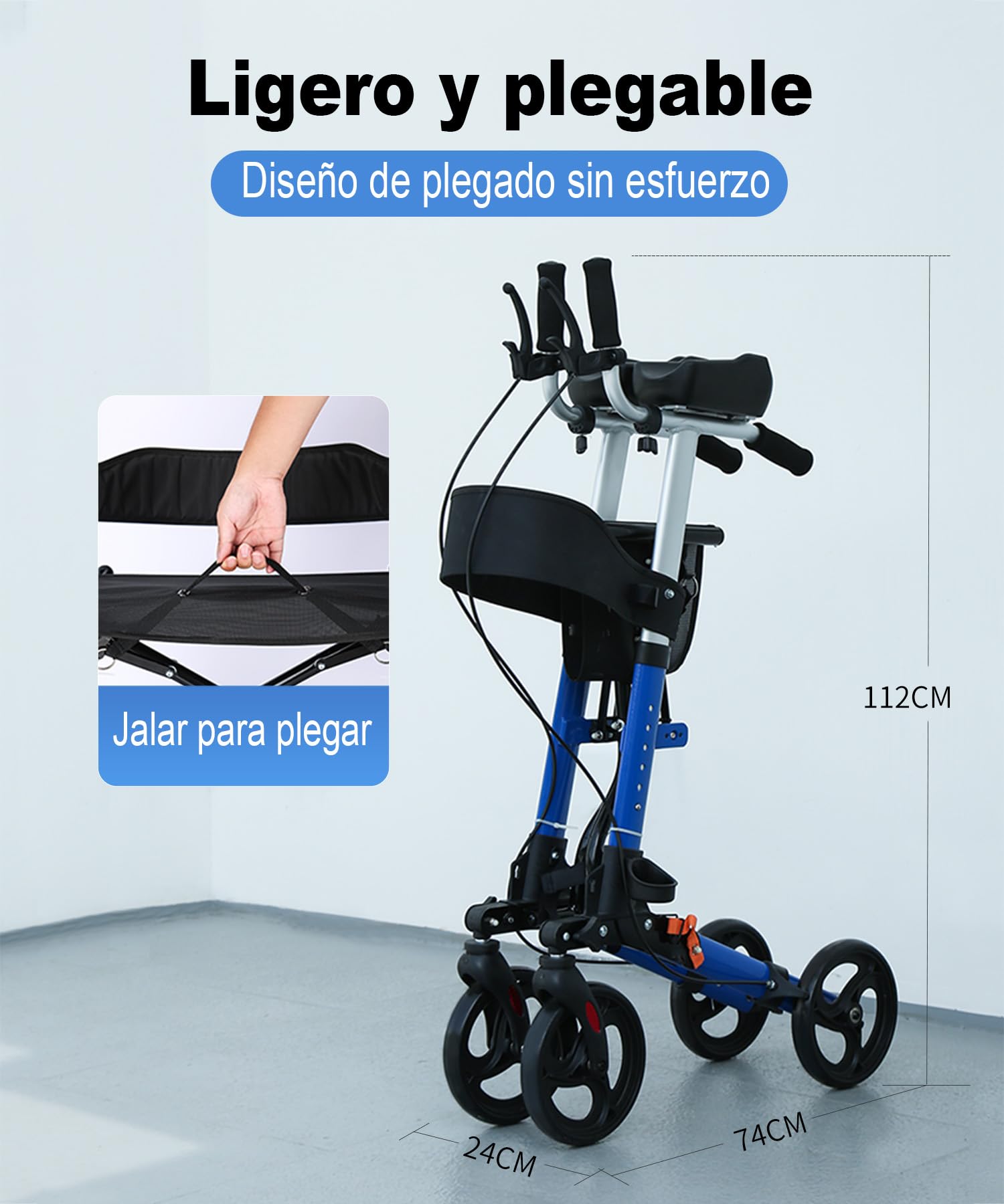 R2 Andador ligero y plegable de aluminio con apoyo ajustable para antebrazos, soporta hasta 150KG, un auxiliar ideal para personas mayores